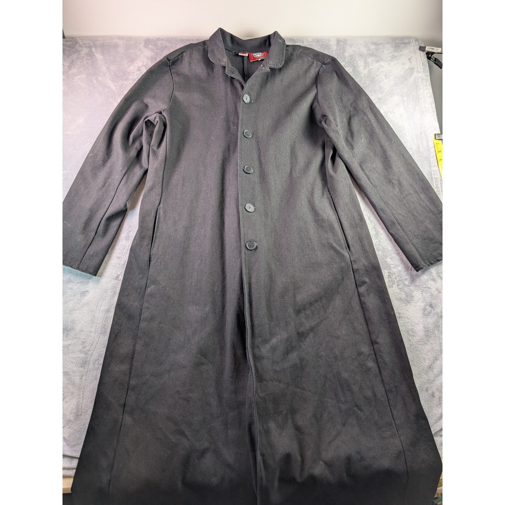 Vtg Red Balls on Fire Trenchcoat Mens 2XL Black Gothic Punk Grunge Long Denim